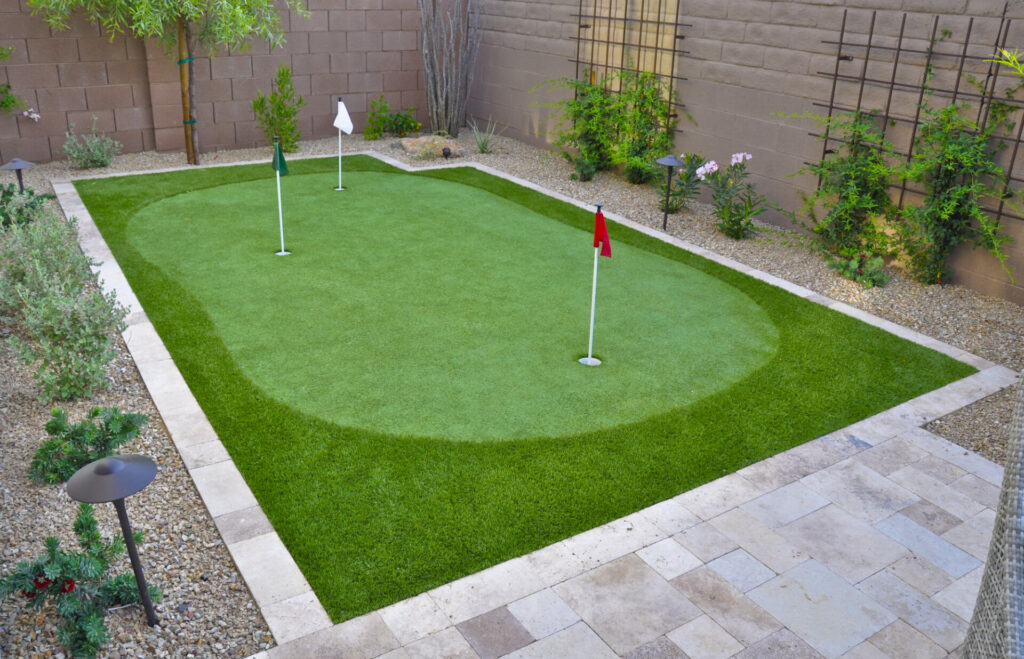Putting Green with Artificial Turf. Installed by the Straight Line Landscape team.